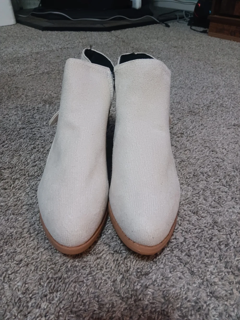 Cream Ankle Booties with Low Stacked Sole